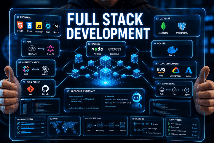AnnovaSol full stack development overview showing frontend, backend, database, and cloud deployment layers